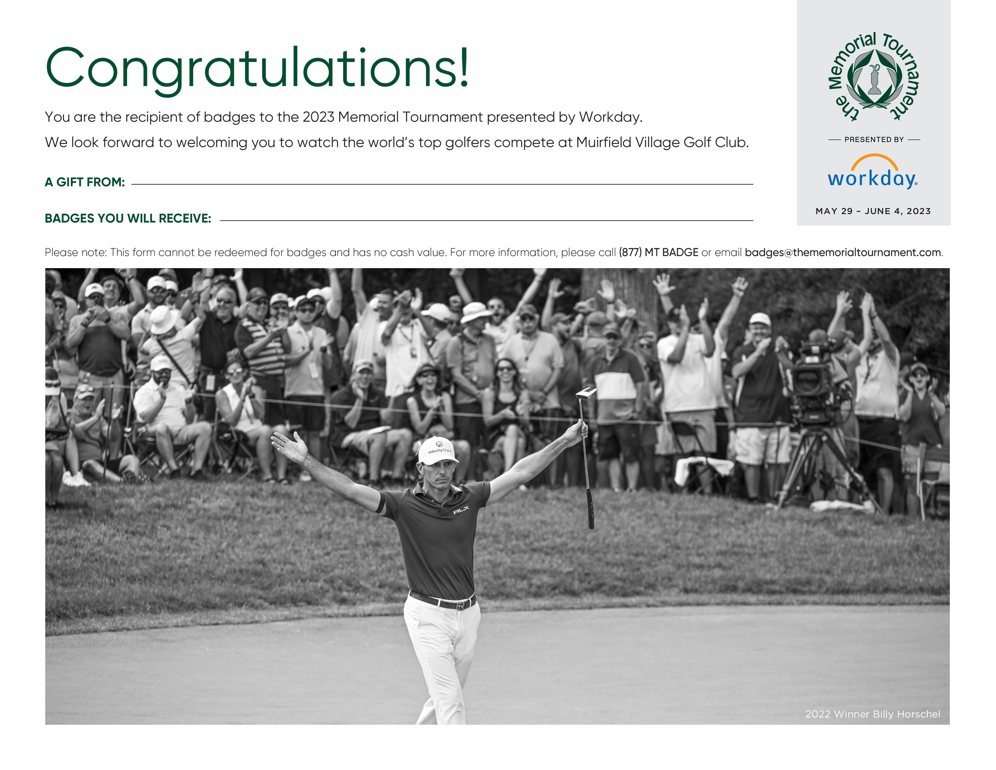 Preview of Winner Billy Horschel (Black & White) Gift Certificate